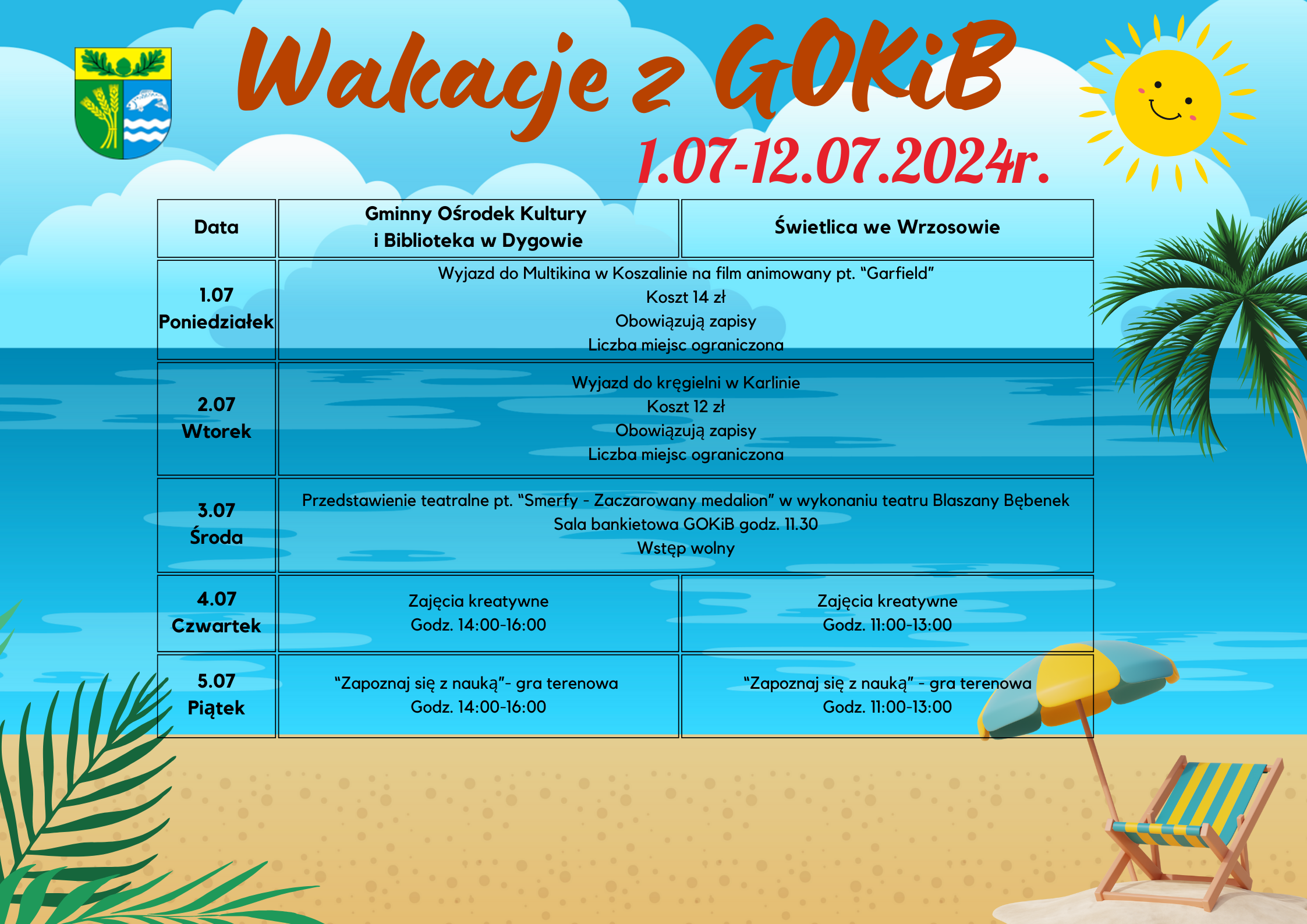 Wakacje z GOKiB w Dygowie - zaproszenie